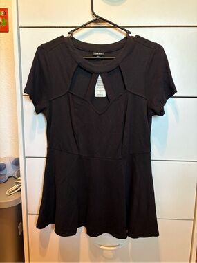 torrid Black Cage-Neck Peplum Top